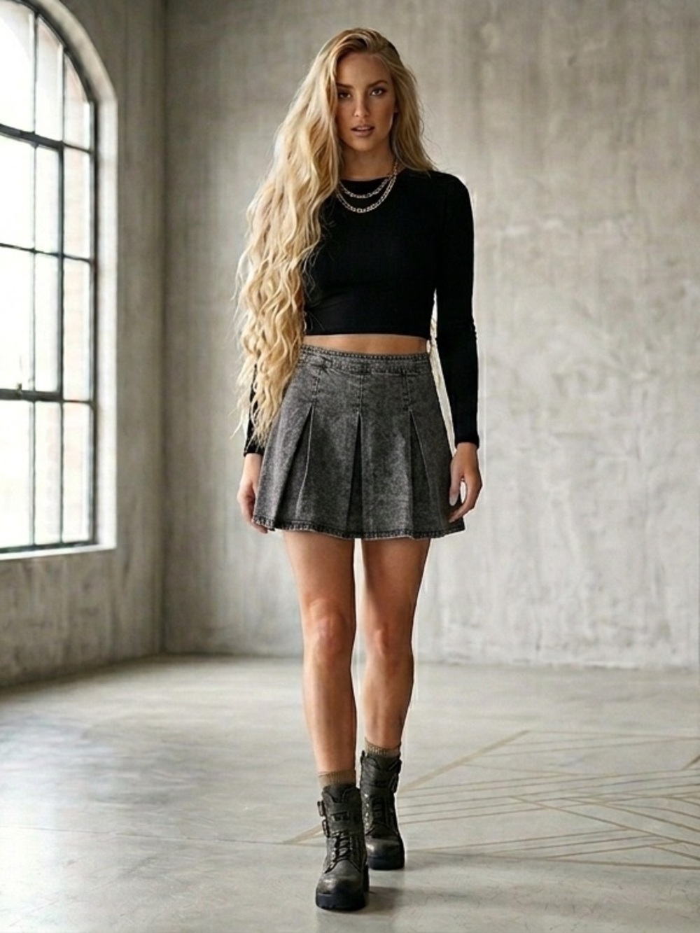 Edgy Y2K Pleated Micro Mini Acid Wash Grunge Skirt
